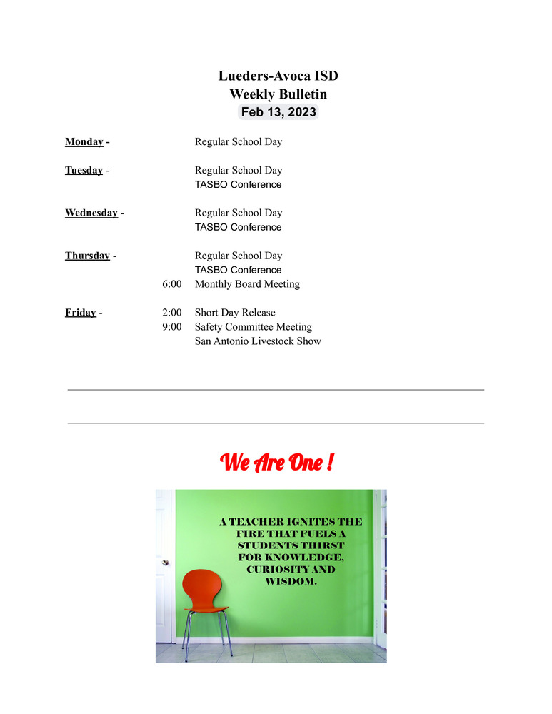 Weekly Bulletin - February 13 , 2023